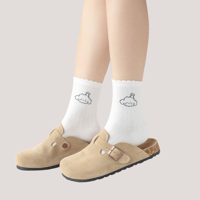 黑白系線條狗中筒棉襪