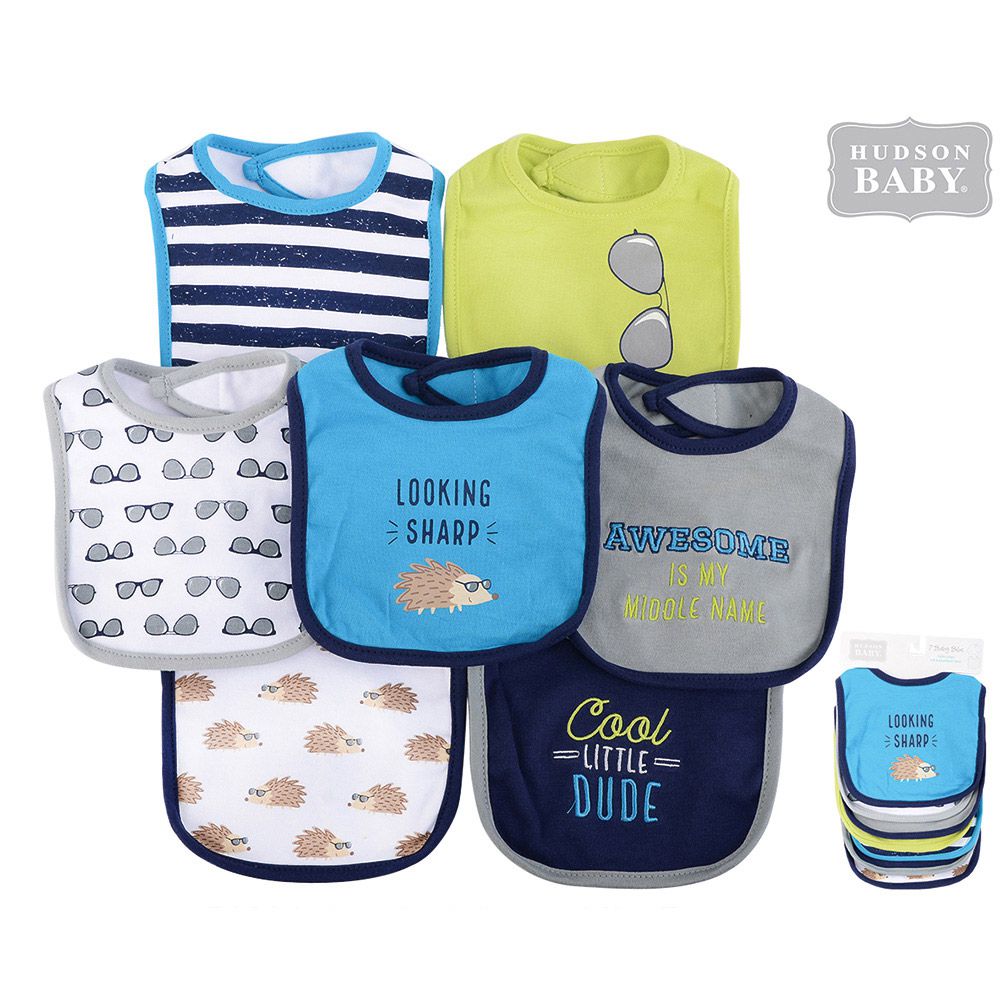 美國 Luvable Friends - 甜蜜寶貝嬰幼兒雙層吸水口水巾圍兜7入組-刺蝟寶寶