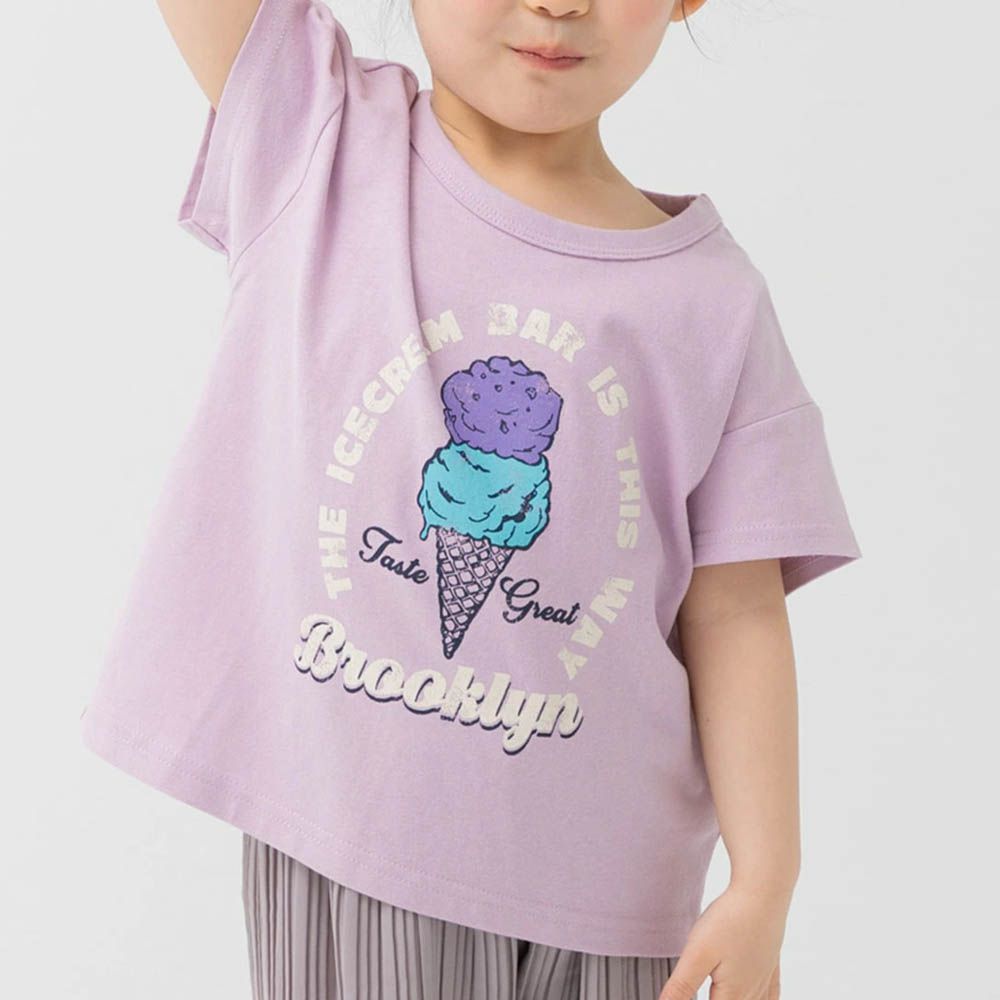 100%棉 可愛印花短袖上衣-冰淇淋-紫