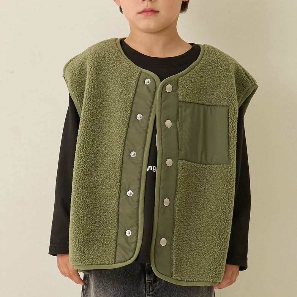 可愛毛毛保暖背心-軍綠
