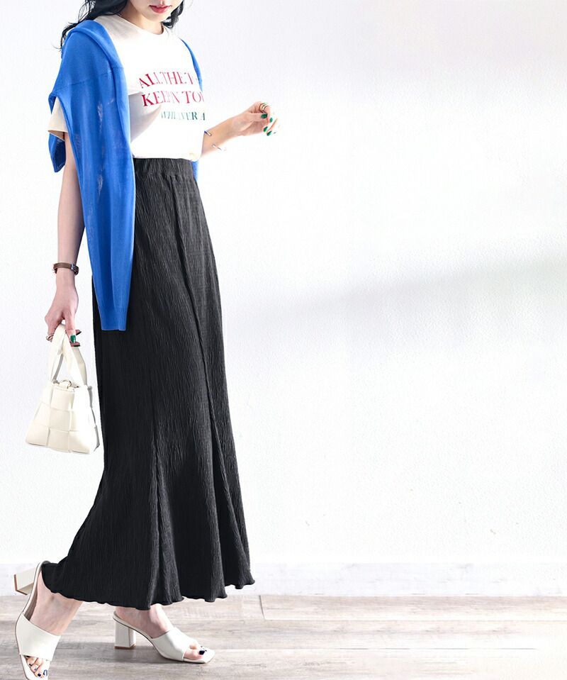 日本 Classical Elf - 優雅楊柳細摺魚尾長裙-小碎花-黑