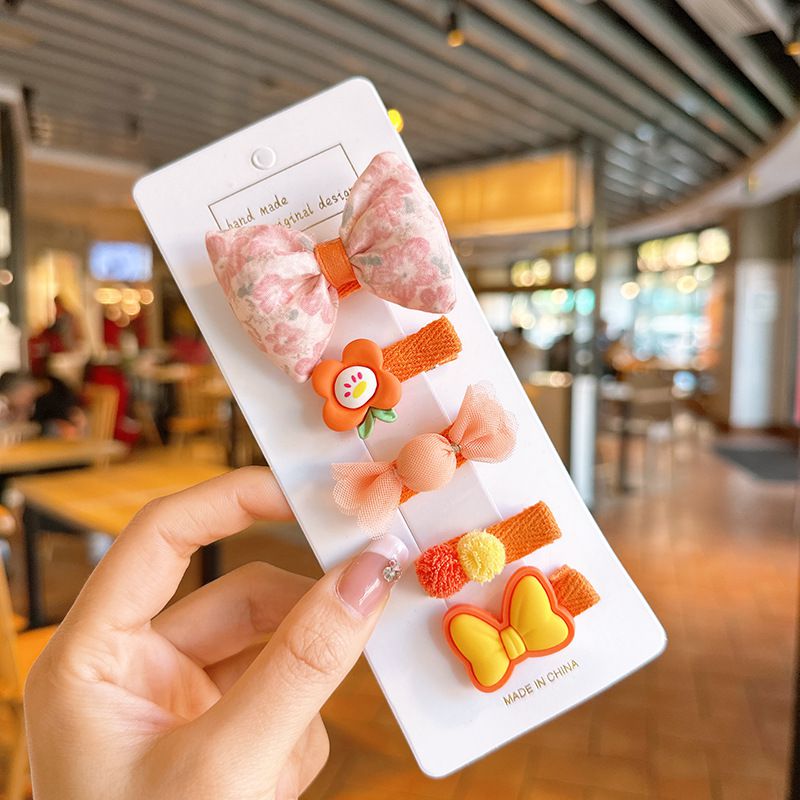 甜美可愛布藝髮夾(五入組)-碎花+糖果兔兔-紫色