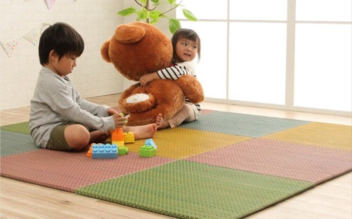 日本池彥 - 1.2cm厚 抗菌除臭濕度調節藺草地墊四片組-藍色 (每片60x60x1.2cm)