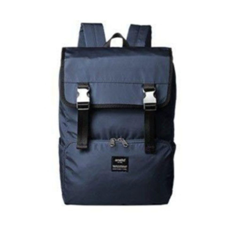 日本 Anello - 銀色雙排扣輕量小尺寸後背包-藍色-540g