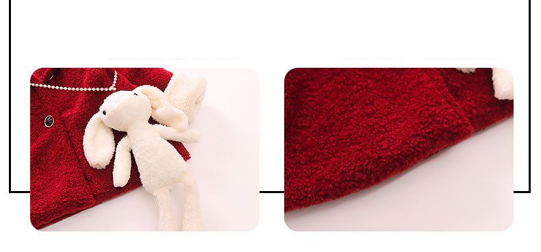 加厚毛絨造型長版外套-兔子耳朵-紅色-(送兔子配飾)