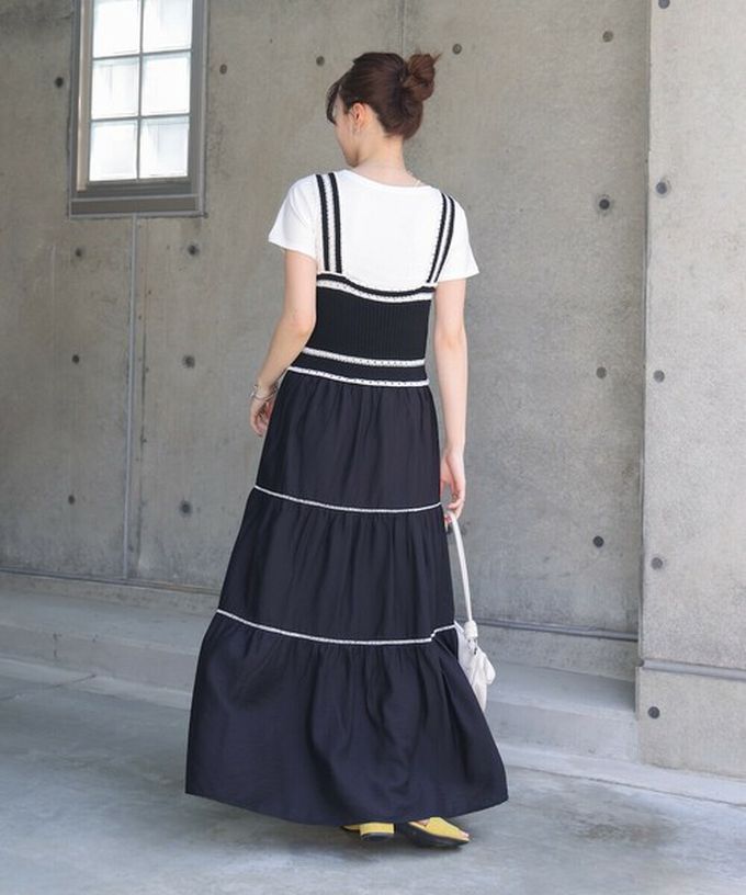 日本 Bab - 純棉針織拼接渡假風無袖洋裝-淺米杏