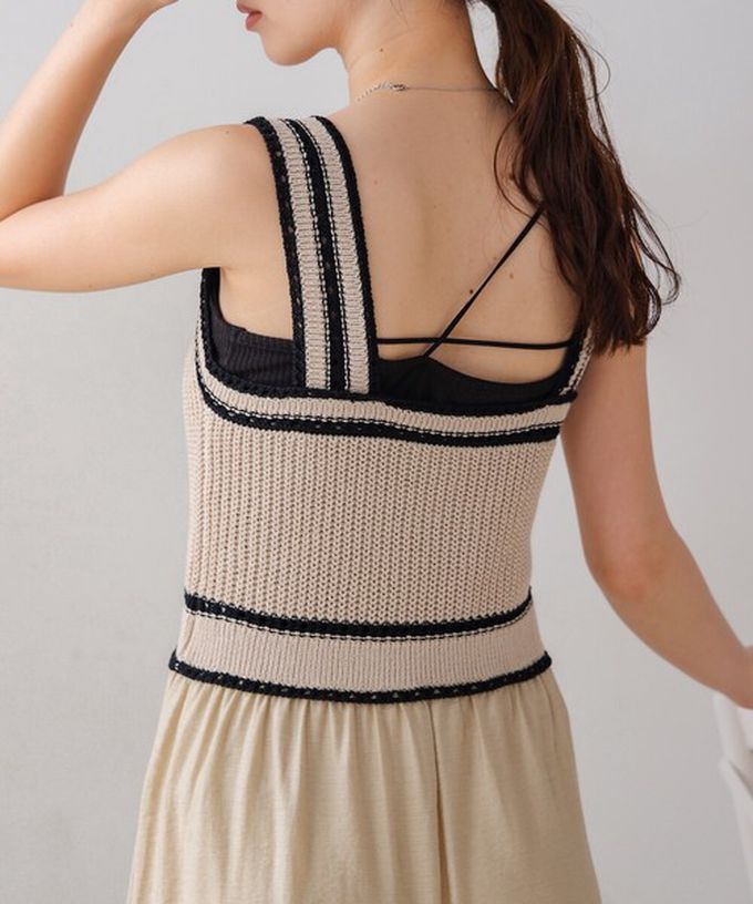 日本 Bab - 純棉針織拼接渡假風無袖洋裝-淺灰綠