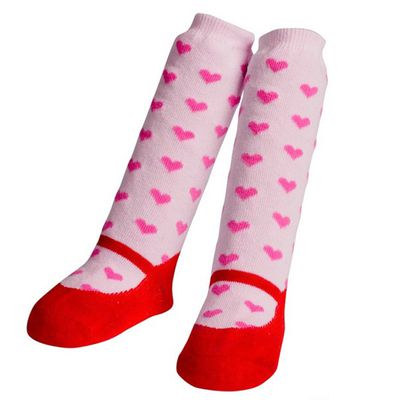美國 Jazzy Toes - 時尚造型棉襪單入組-桃紅愛心長襪