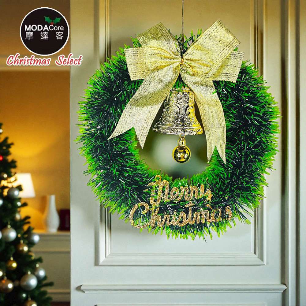 11吋森林雙綠漸層系金蔥彎絲聖誕花圈_台灣工藝免組裝_本島免運費