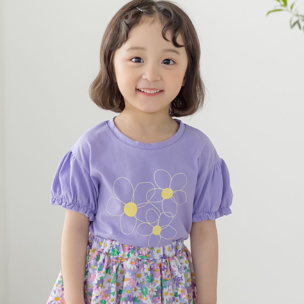 韓國 Orange Mom - 3朵花泡泡袖上衣-紫