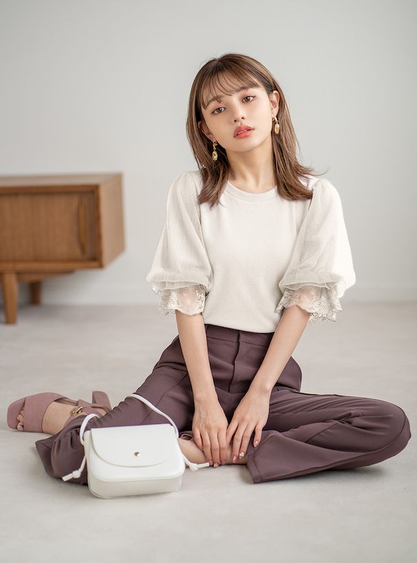 日本 GRL - 優雅蕾絲薄紗短袖上衣-時尚黑