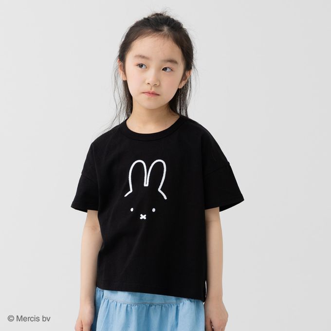 日本 Chil2 - 米飛兔限定短袖上衣-線條耳朵-黑