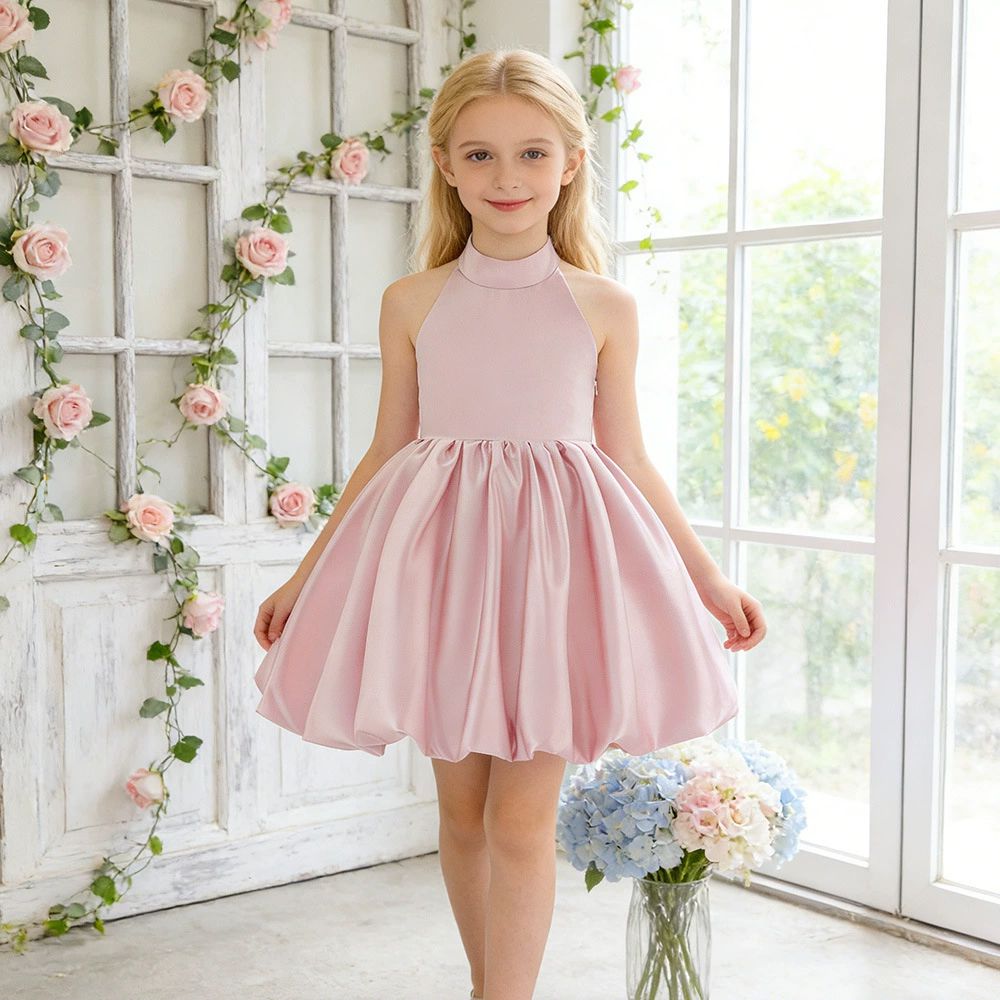 法式削肩露背蝴蝶結綴飾禮服-粉色