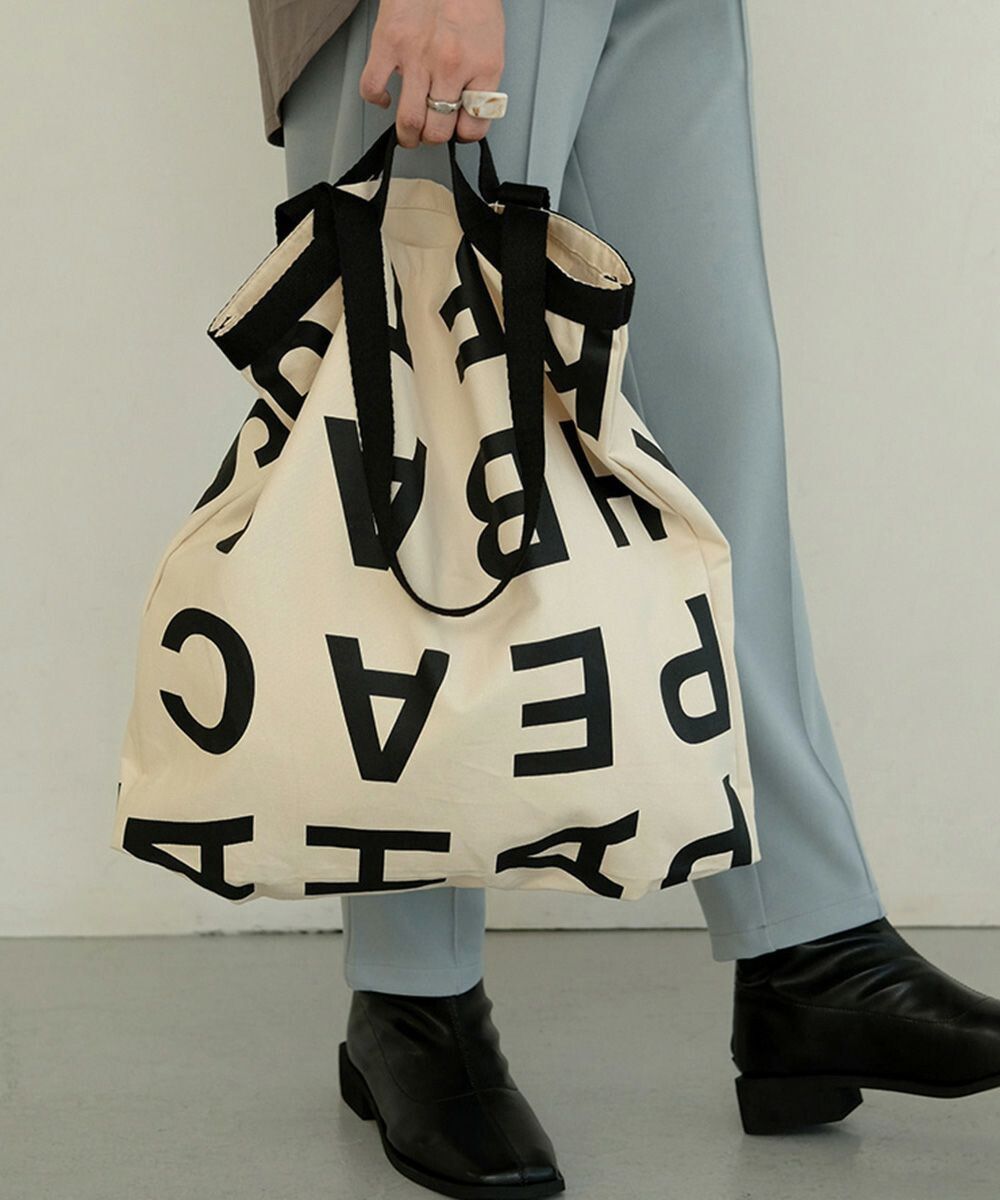 日本 Bab - [日雜推薦] 簡約字母帆布袋/托特袋-米杏