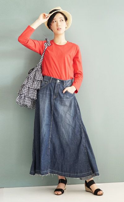 日本 zootie - 百搭輕盈丹寧修身長裙-靛藍