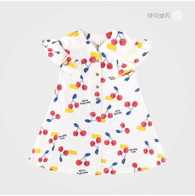 韓國 milk mile - 荷葉袖櫻桃洋裝-象牙白