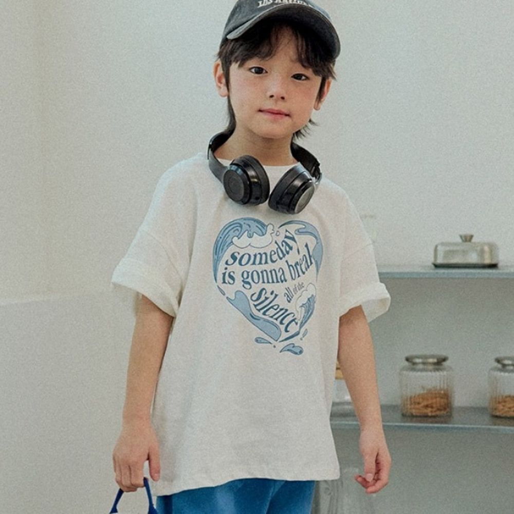 W.S.B. 純棉短袖上衣-波浪愛心圖案-白