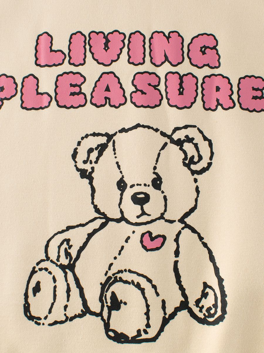 (大童)加絨圓領長袖上衣/大學T-愛心玩偶熊-杏色