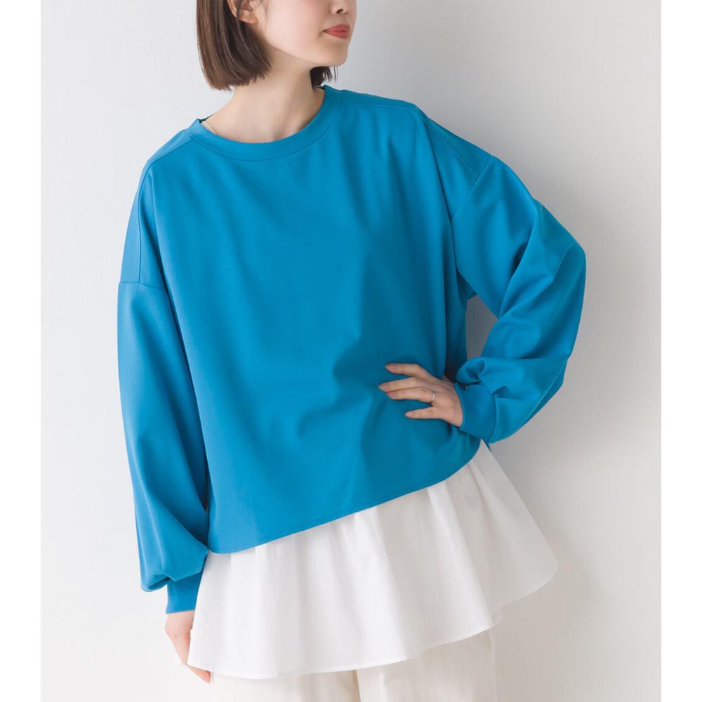 日本 OMNES - 修身兩件式裙擺長袖上衣-寶石藍