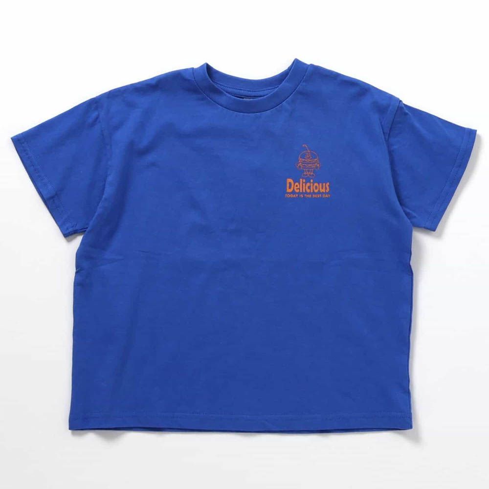 美式風格印花短袖上衣-胸前漢堡-寶藍