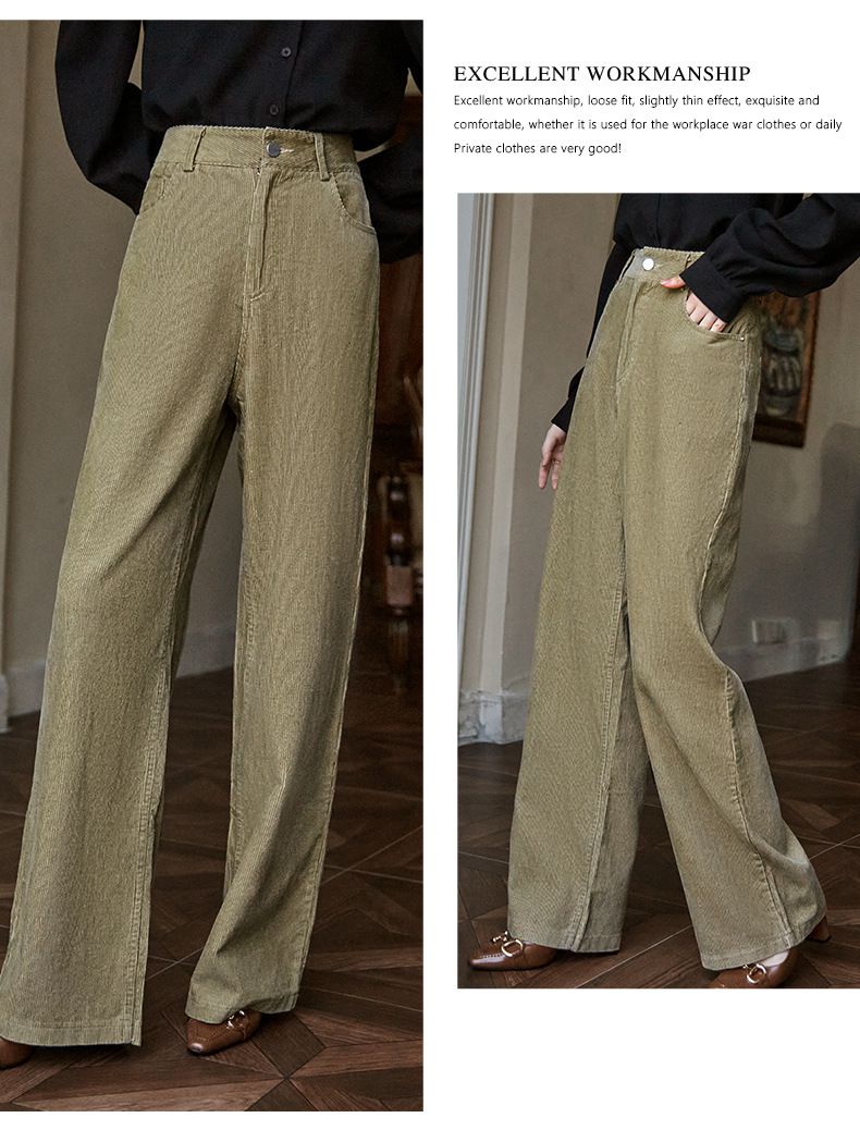 燈芯絨休閒闊腳褲-卡其色