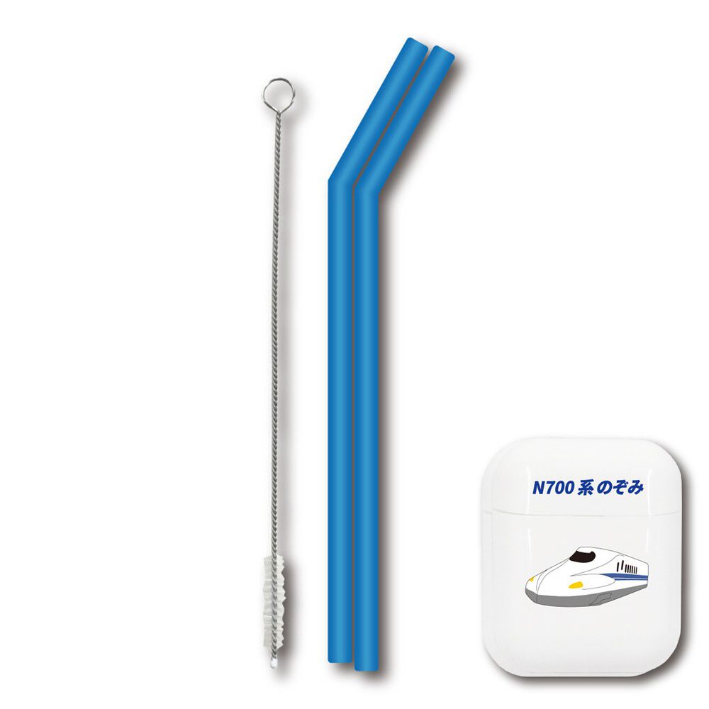 日本 Hashy - 便攜型矽膠吸管兩入組(附收納盒+清洗刷)-大耳狗-白 (直徑7mm*18.5cm)