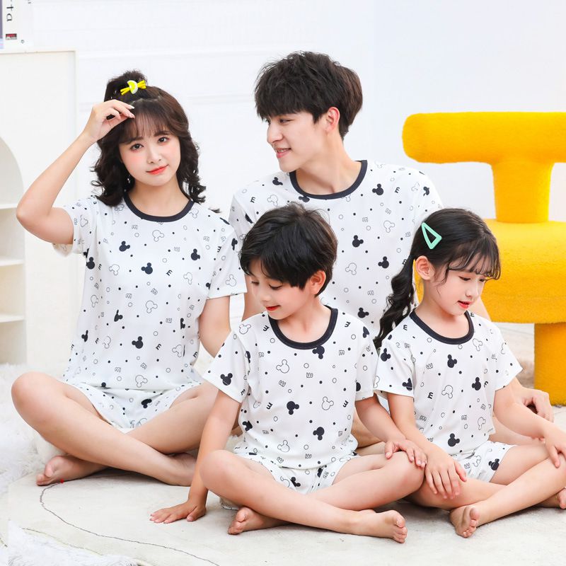 親子冰絲短袖家居服套裝/空調服-愛心熊熊-奶油白
