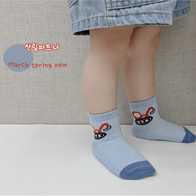 love, charlotte - 童趣小車棒球網眼短筒棉襪-5 雙一組
