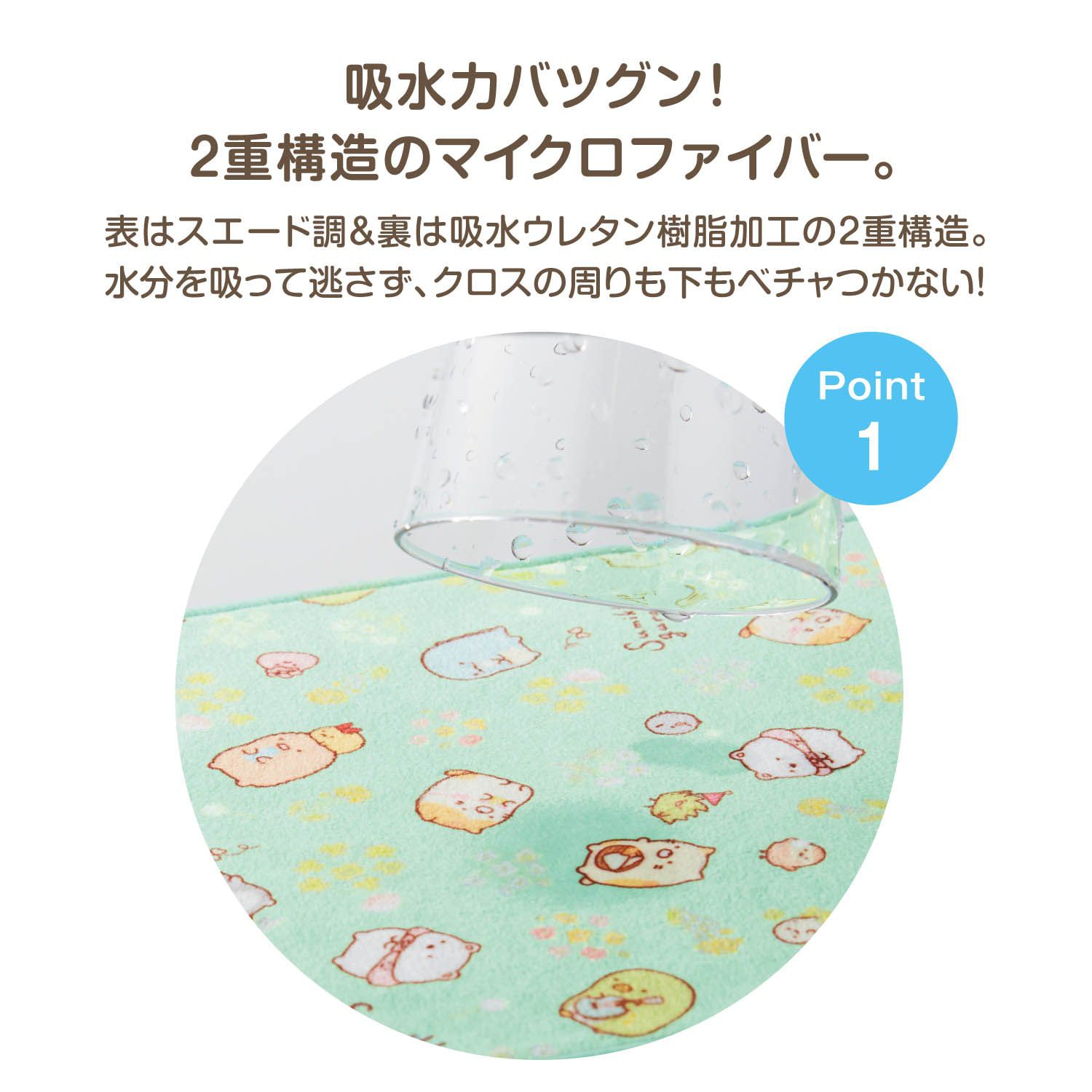 日本千趣會 - 日本製 角落生物超細纖維吸水抹布-炸蝦-水藍 (20×35cm)