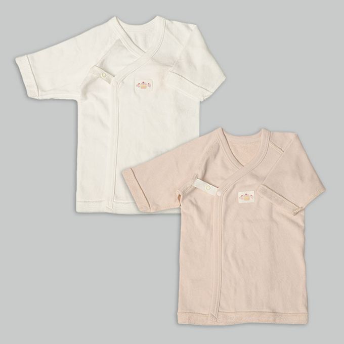 akachan honpo - 長袖新生兒內衣4件組-按扣款 毛圈布 草莓-粉紅色 (50~60cm)