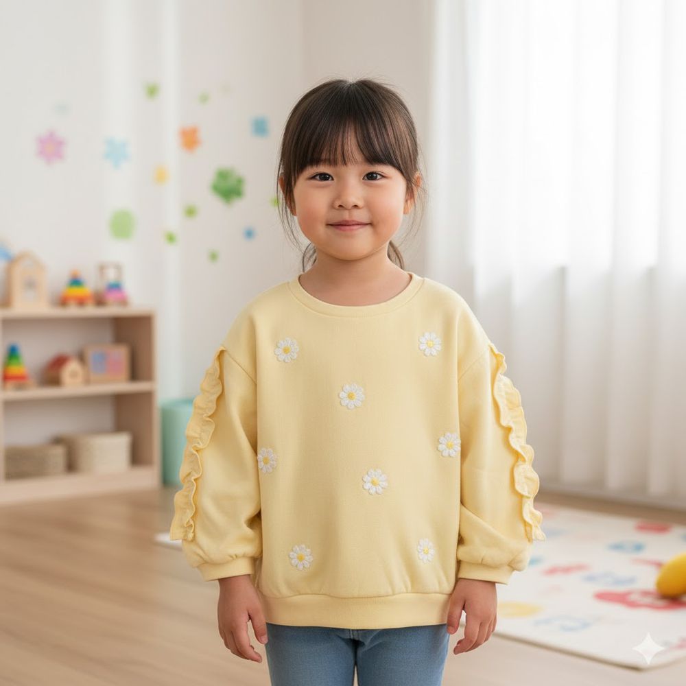 長袖休閒上衣-小花-黃色