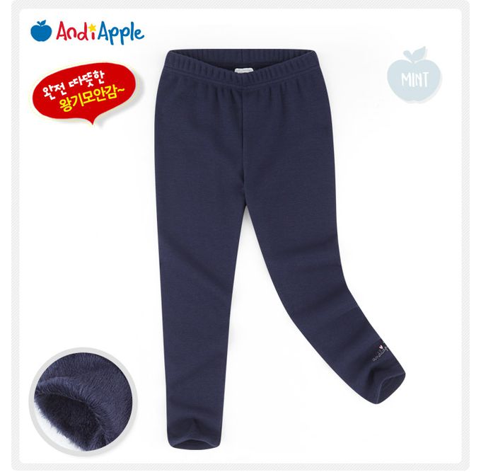 韓國 AndiApple - 花形兔兔內刷毛長版內搭褲套裝-蘇打藍X深藍