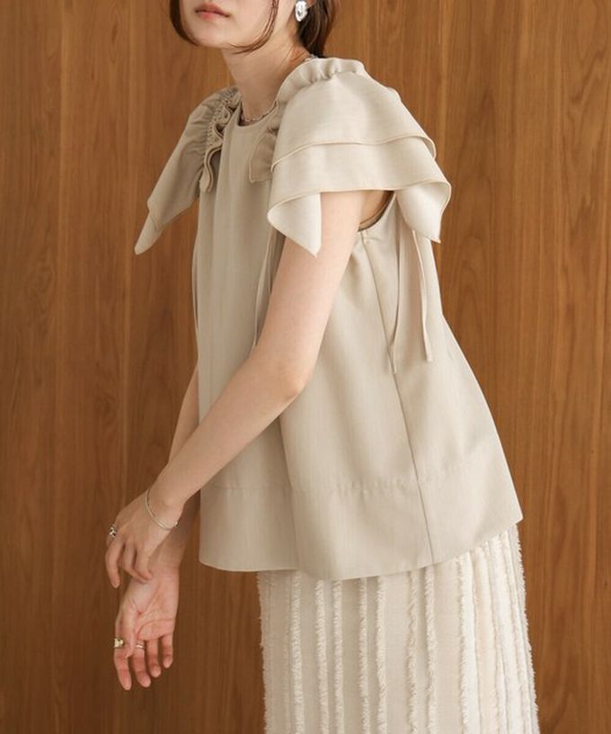 日本 Bab - 浪漫層次感荷葉短袖上衣-淺藍 (M)