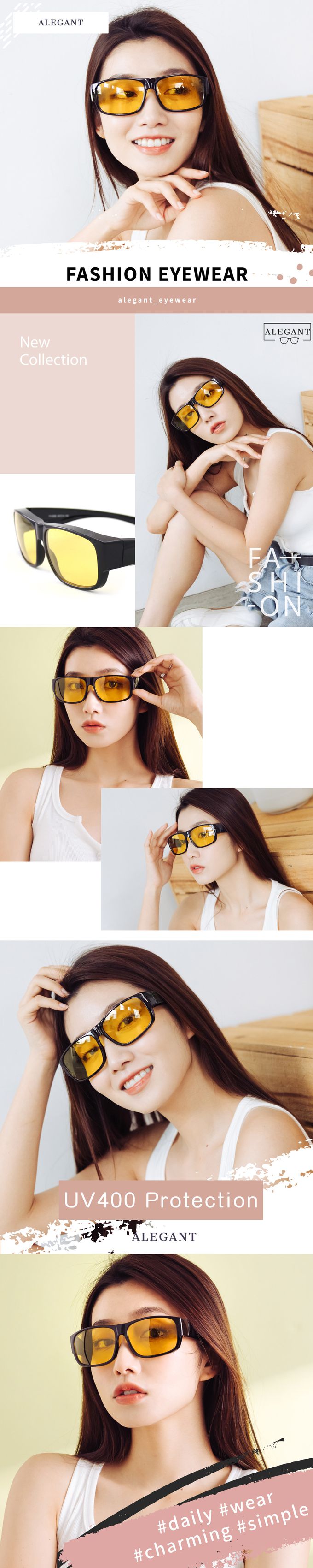 ALEGANT - 潮流明黃色亮黑方框防眩光全罩式寶麗來偏光墨鏡│外掛式UV400太陽眼鏡包覆套鏡│車用太陽眼鏡│近視可戴外掛寶麗來墨鏡