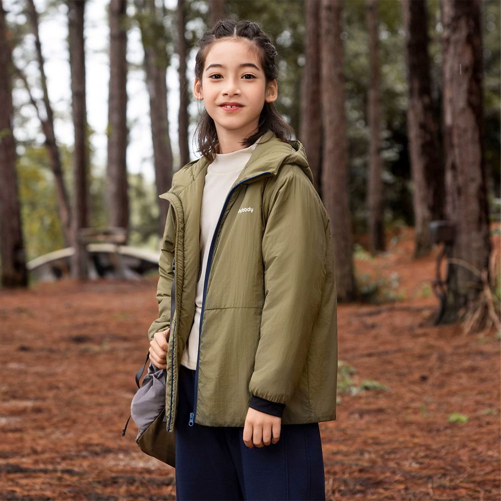 4級防水杜邦SORONA鋪棉連帽外套-撞色拉鍊-綠色