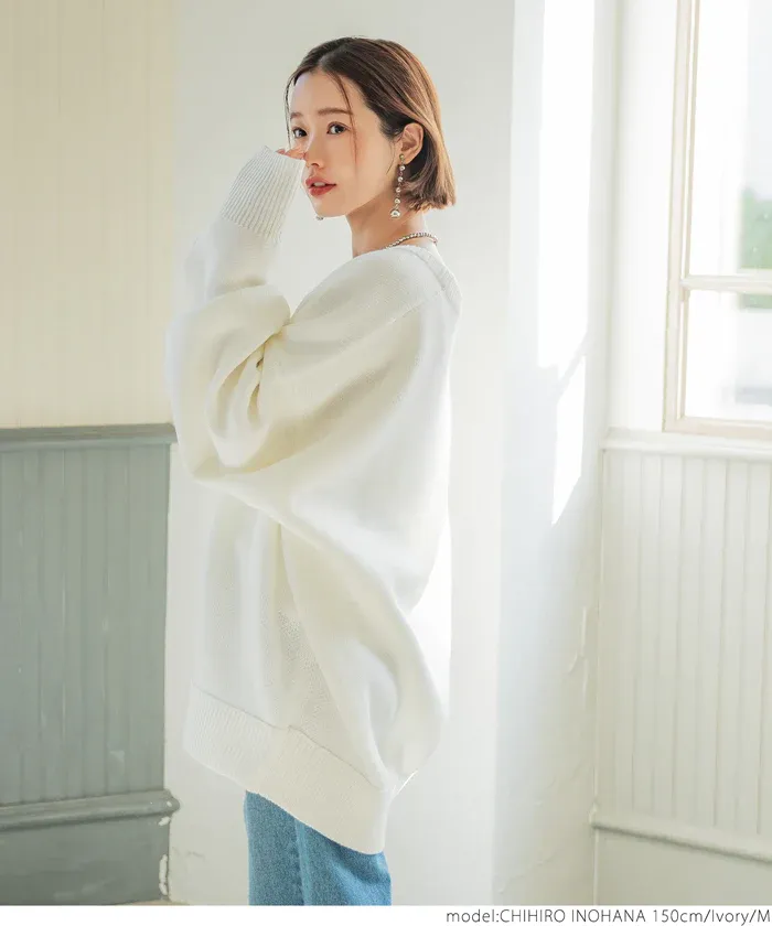 日本 COCA - V領柔軟落肩針織外套-湖水綠