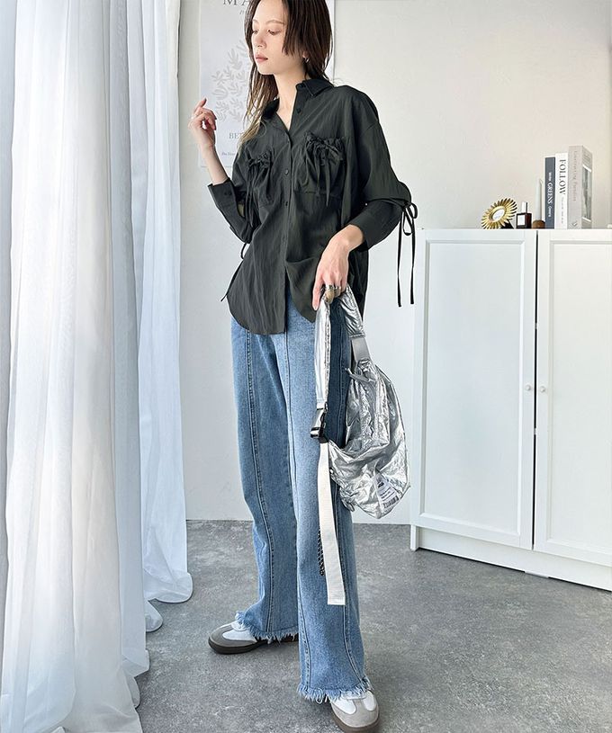 日本 Classical Elf - 大人的可愛感綁帶寬版襯衫-水藍