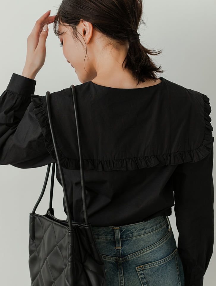 日本 fifth - 復古大片荷葉領V領襯衫-白