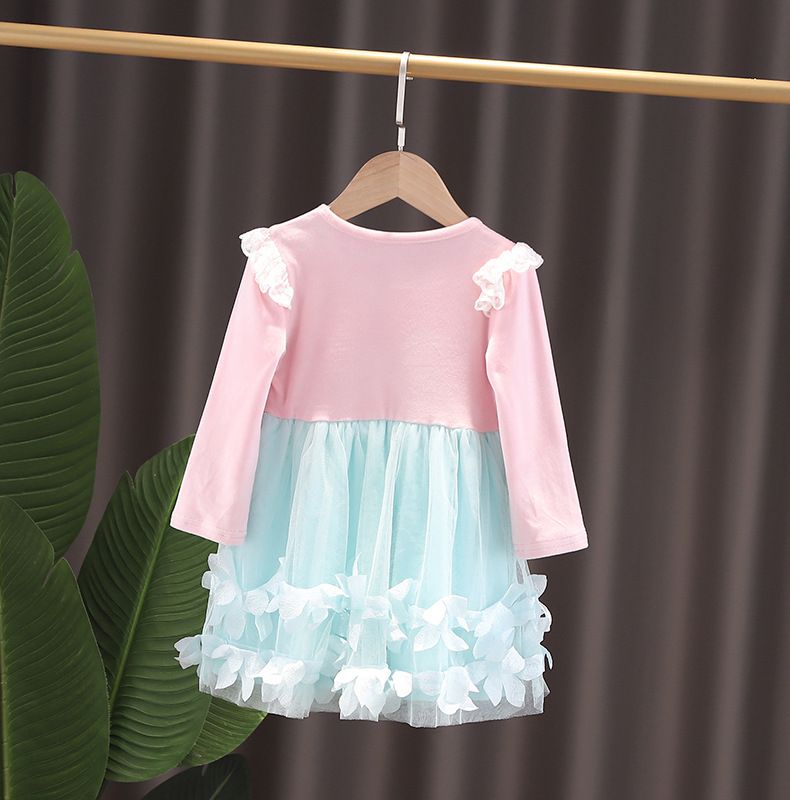 長袖造型公主裙-薄紗粉藍