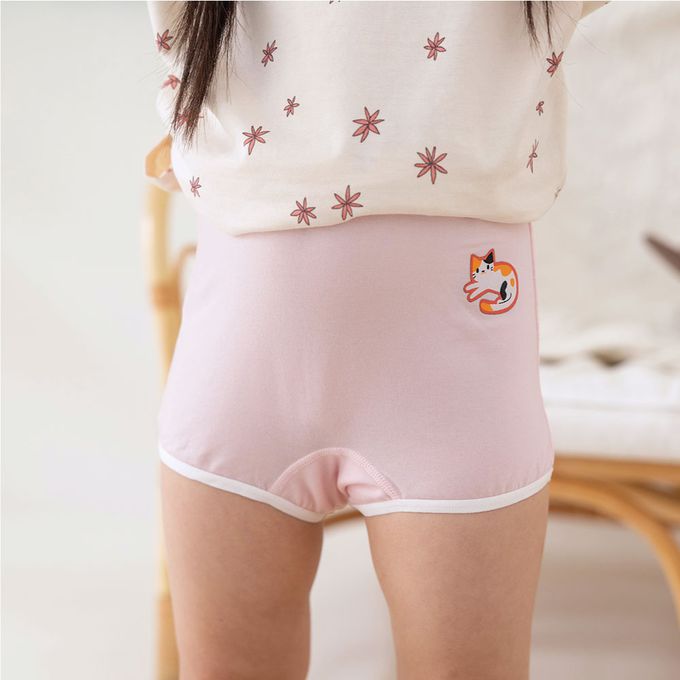 貝柔 Peilou - 天絲棉舒膚平衡童女平口褲-貼布繡-小貓-粉