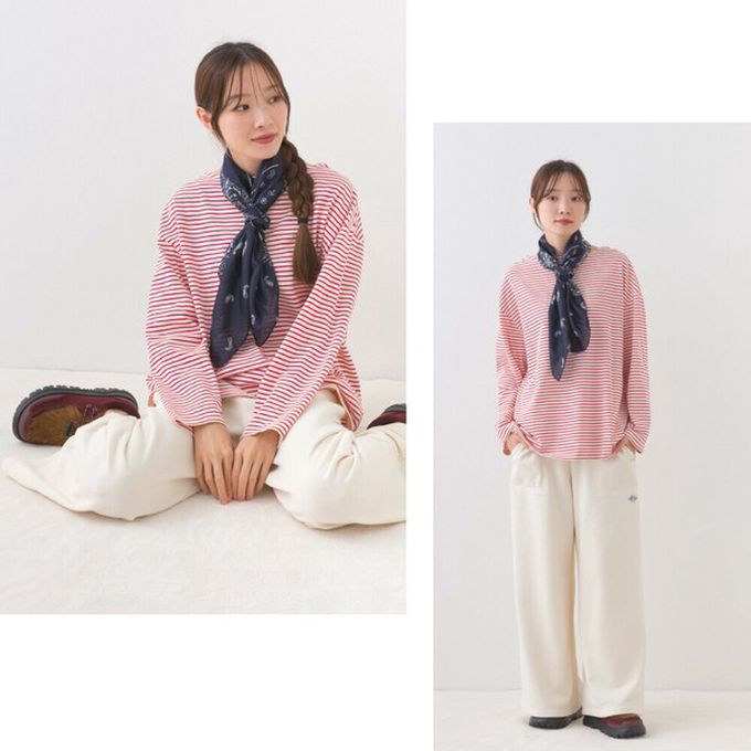 日本 OMNES - 100%棉 經典款細條紋長袖上衣-黑底白條紋