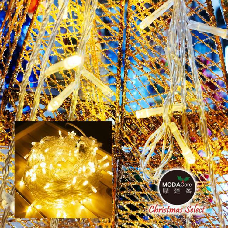 MODACore 摩達客 - 耶誕-180cm復古歐式聖誕裝飾四角樹塔(金色系)+LED100燈暖白光插電式燈串(附控制器)_中落地型_本島免運費