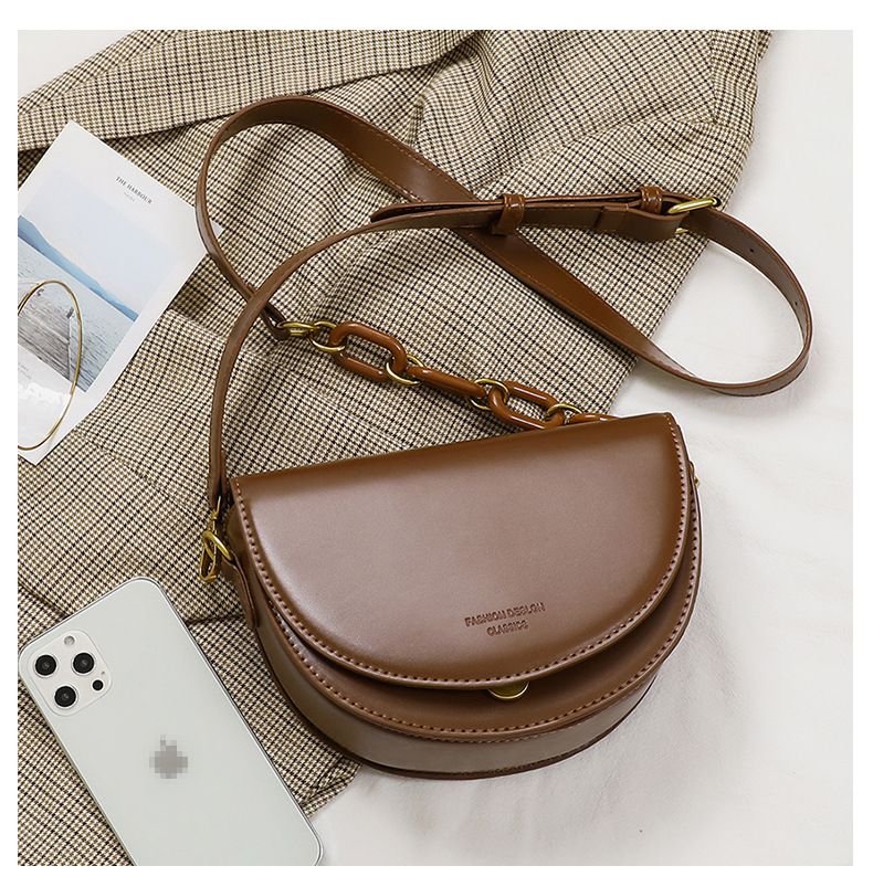 真皮高質感單肩/斜背馬鞍包-棕色 (20.5x14x7.5cm)