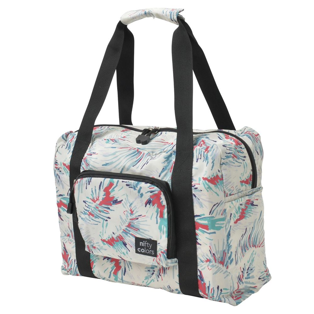 日本 nifty colors - 防潑水輕量多功能旅行袋(可折疊)-五彩線條-淺灰 (30x39x16cm(18L))