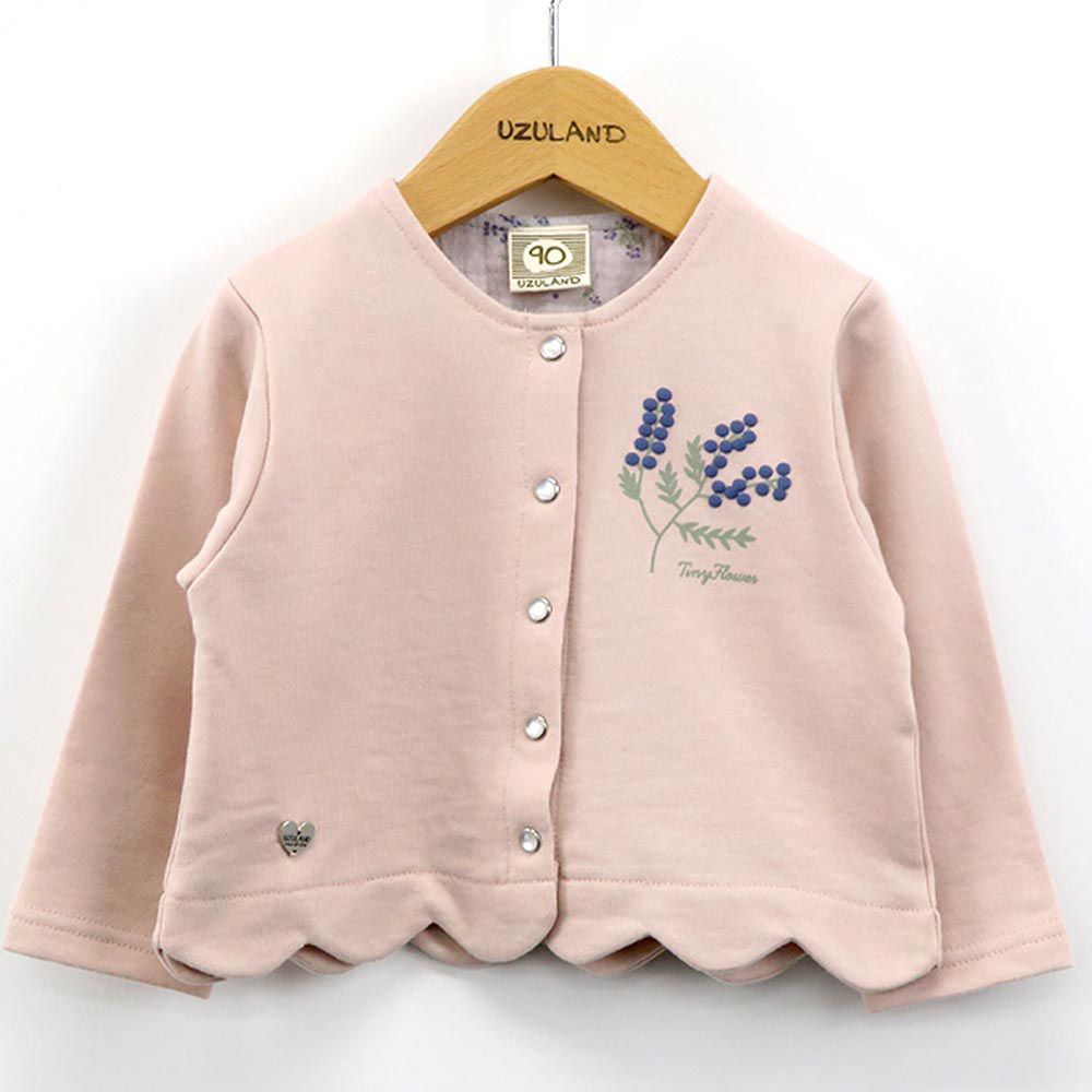 日本 ZOOLAND - 貝殼下擺清新花卉開襟衫-粉紅