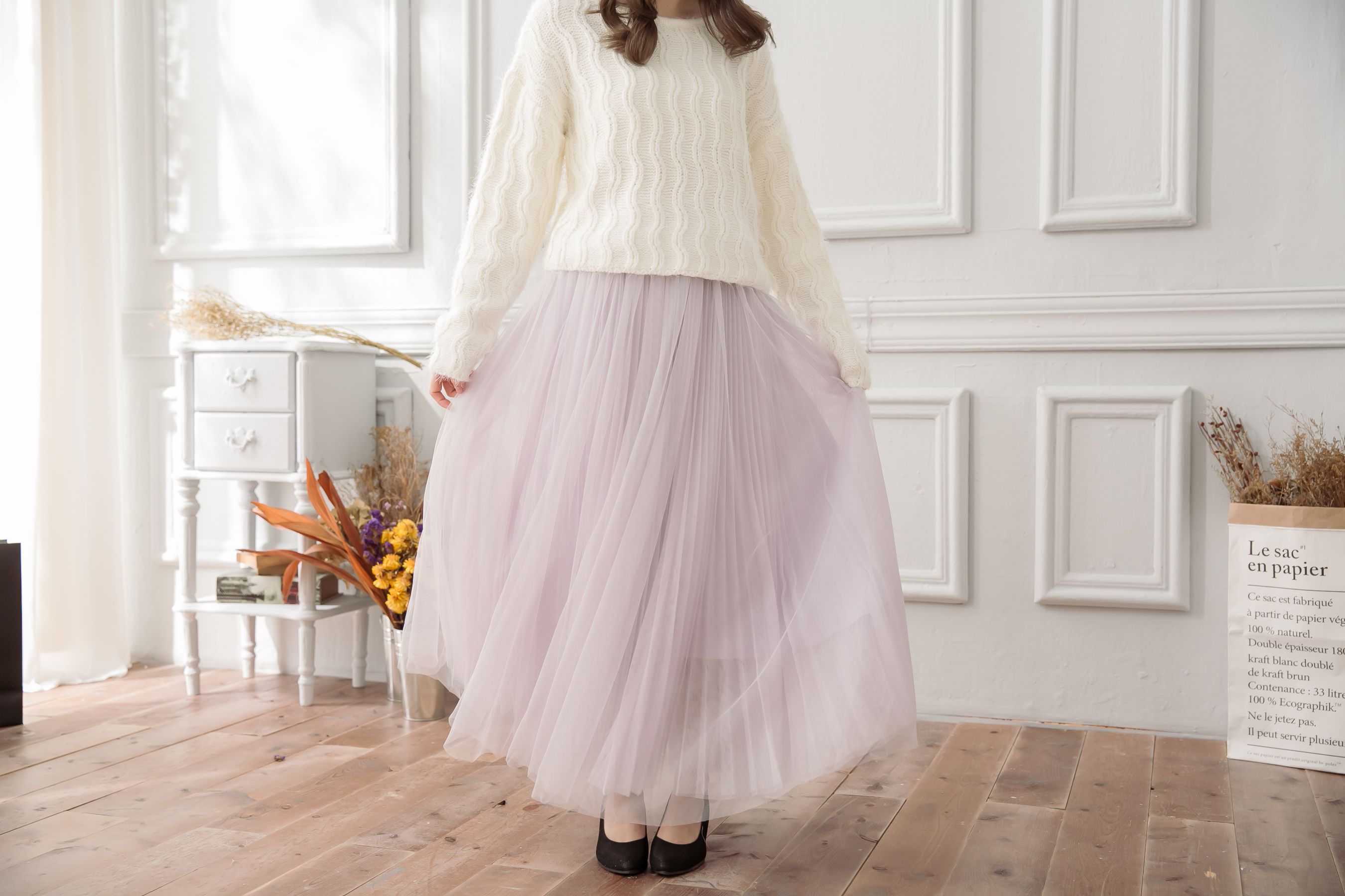 Peachy - 獨家訂製綿柔法式浪漫三層蓬紗裙-三層蓬版-淺芋灰 (F)