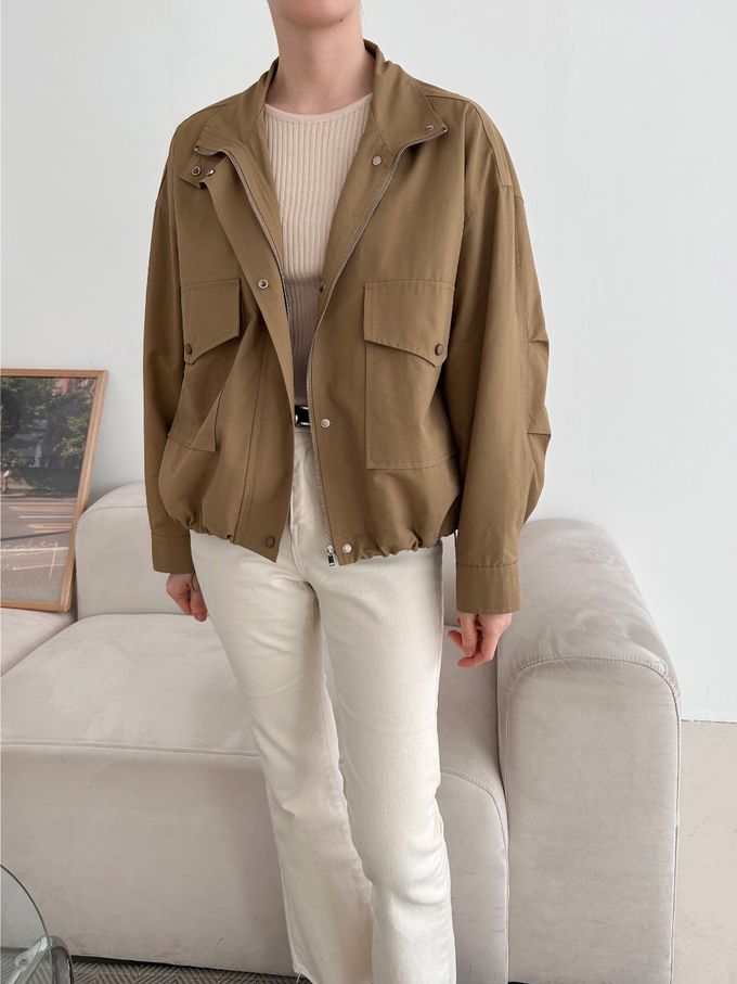 韓國女裝連線 - 秋季必備！短版風衣外套-深卡其 (FREE)