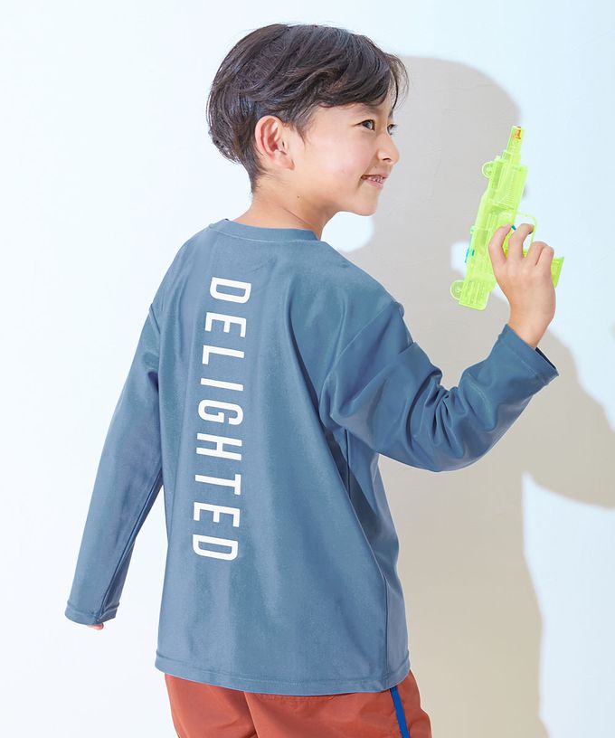 日本 devirock - 90%抗UV 舒適寬鬆玩水衣／泳衣-背後花朵-薄荷綠