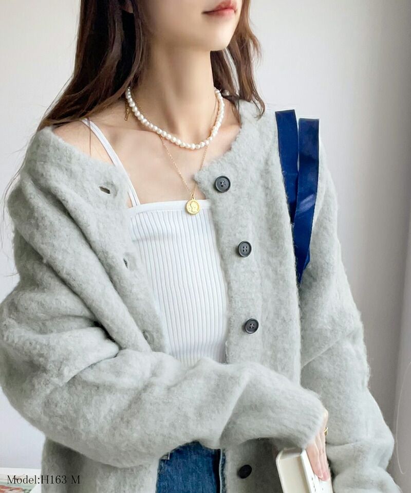 日本 Classical Elf - 2WAY輕量柔軟毛絨寬鬆針織外套-水藍