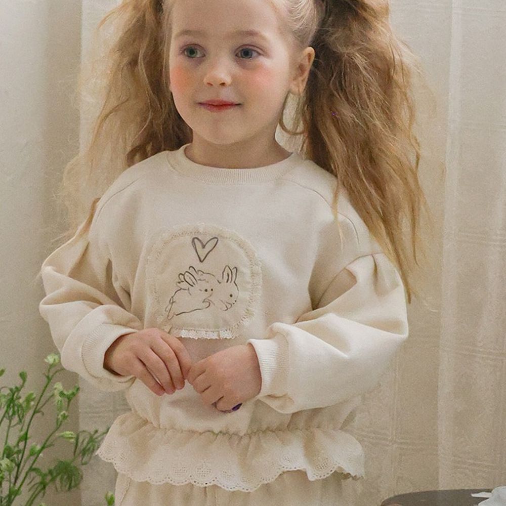 Puellaflo 俏皮兔拼接蕾絲布長袖大學T-米